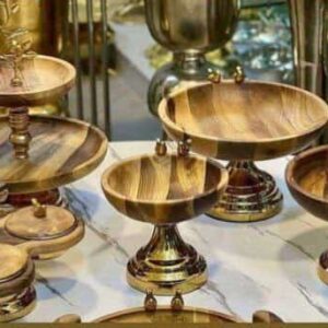 سرویس پذیرایی چوبی برنجی گنجشک و برگ کد wood-bird00