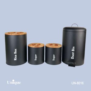 سرویس آشپزخانه 4 پارچه مشکی مات درب بامبو یونیک کد UN-8016