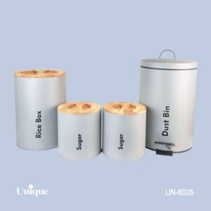 سرویس آشپزخانه 4 پارچه طوسی روشن درب بامبو یونیک کد UN-8026