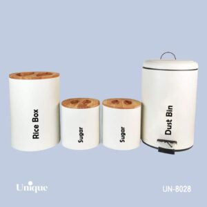 سرویس آشپزخانه 4 پارچه سفید درب بامبو یونیک کد UN-8028