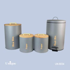 سرویس آشپزخانه 4 پارچه فیلی (طوسی)درب بامبو T یونیک کد UN-8034