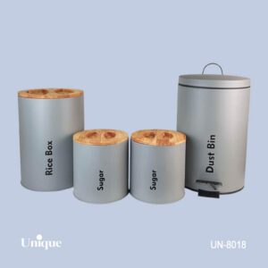 سرویس آشپزخانه 4 پارچه فیلی (طوسی)درب بامبو یونیک کد UN-8018