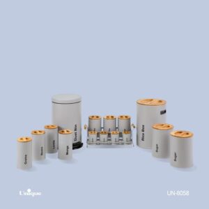 سرویس آشپزخانه 16 طوسی روشن درب چوبی یونیک کد UN-8058