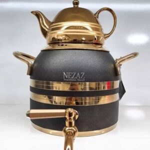 کتری قوری طرح ترک مشکی طلایی استیل نزاز کد 2604