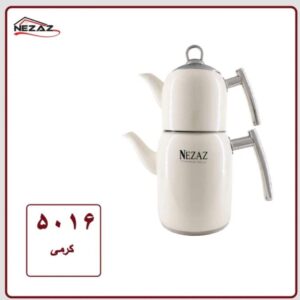 کتری قوری استوانه ای استیل رنگ کرم پاستیلی نزاز کد 5016