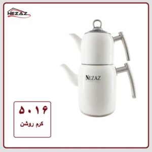 کتری قوری استوانه ای استیل رنگ کرم روشن پاستیلی نزاز کد 5016