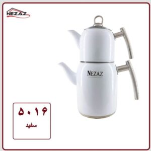 کتری قوری استوانه ای استیل سفید پاستیلی نزاز کد 5016