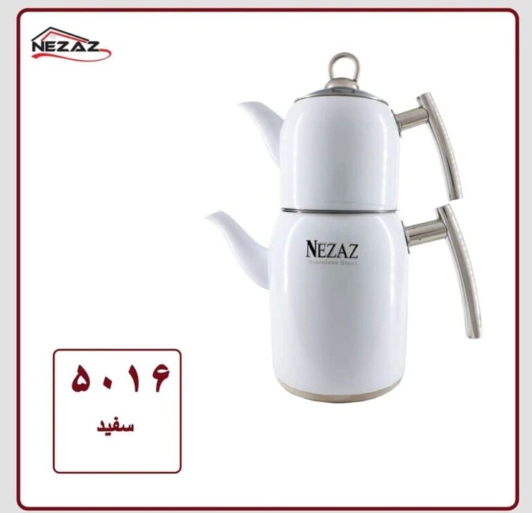 کتری قوری استوانه ای استیل سفید پاستیلی نزاز کد 5016