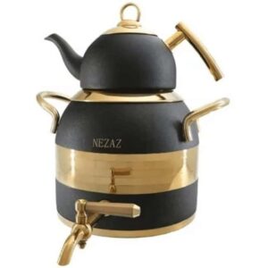 کتری قوری طرح ترک مشکی طلایی استیل نزاز (قوری استیل) کد 2605