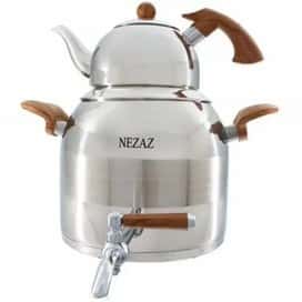 کتری قوری طرح ترک دسته چوبی استیل نزاز (قوری استیل) کد 2606