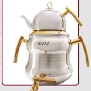 کتری قوری 6 لیتر نزاز تمام استیل دسته طلایی کد 4029
