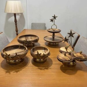 سرویس پذیرایی چوبی برنجی ستاره کد wood-Star500