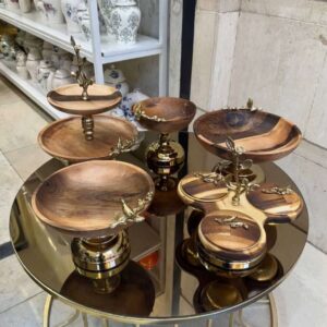 سرویس پذیرایی چوبی برنجی گنجشک و برگ کد wood-bird00s