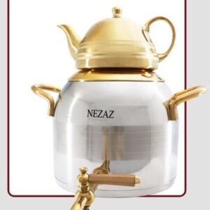 کتری قوری طرح ترک دسته طلایی استیل نزاز کد 2601