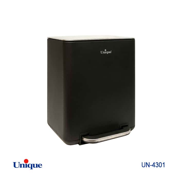 سطل زباله چهارگوش 20لیتری مشکی پدالی درب آرام بند یونیک کد UN-4301